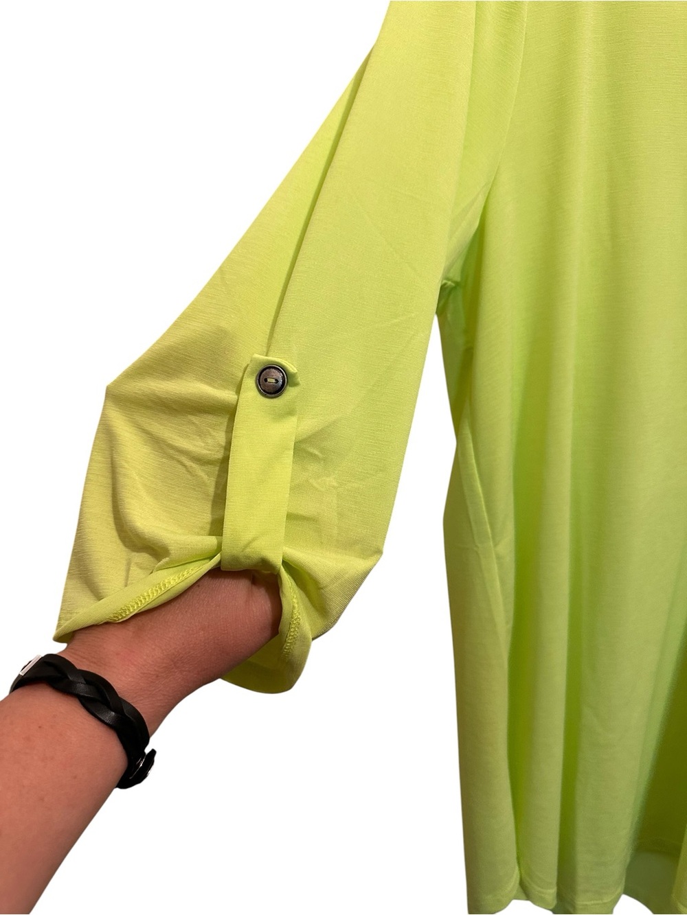 Dear Scarlett Lizzy Lime Green V-Neck Roll-Tab Tunic - Picture 3 of 7
